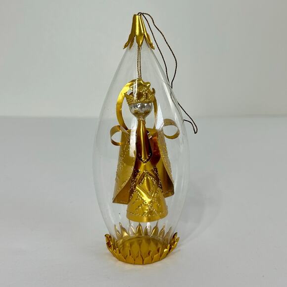 Vintage West Germany Spinning Christmas Ornament Gold Metal Glass King Handmade - Picture 1 of 5